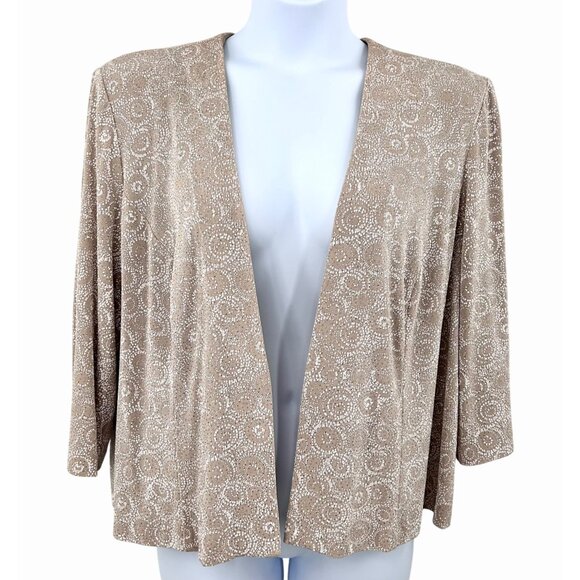 ALEX EVENINGS METALLIC RAISED SWIRL PRINT BEIGE & WHITE OPEN FRONT JACKET 22W - Picture 1 of 7